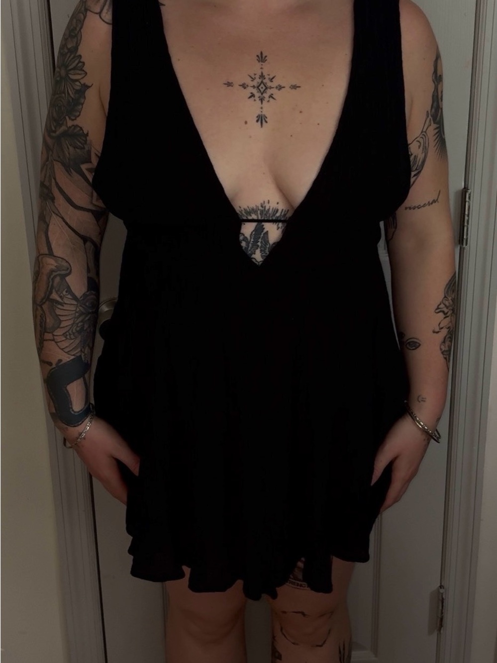 Cotton Candy Black Deep V-Neck Mini Dress